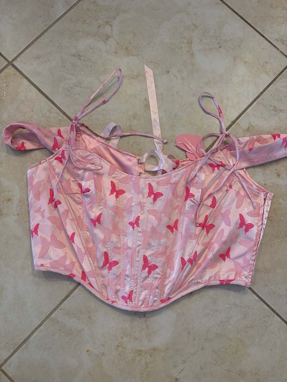 Sugar Thrillz Butterfly Brocade Corset Top - Pink